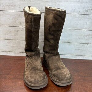 UGG Australia Knightsbridge Women's Tall Boots Zip Back Leather Fur Size 6 Brown